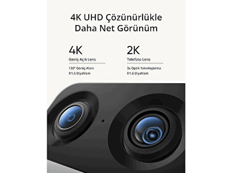 ANKER Eufy Indoor Cam S350 4K Dual Camera 8x Zoom 360° Pan & Tilt Çift Lensli Kamera Beyaz