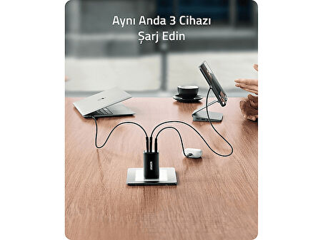 ANKER 735 Nano II 65W 3 Portlu USB-C Hızlı Şarj Cihazı A2667