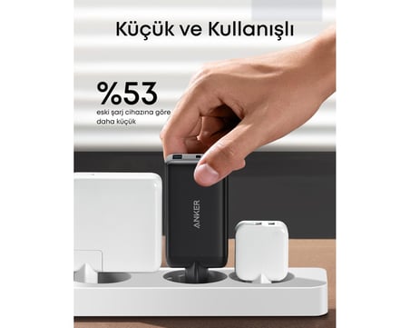  Anker PowerPort III Hızlı Şarj Cihazı, 65W, GaN II Teknolojisi, 3 Bağlantı Noktalı, Siyah - A2667