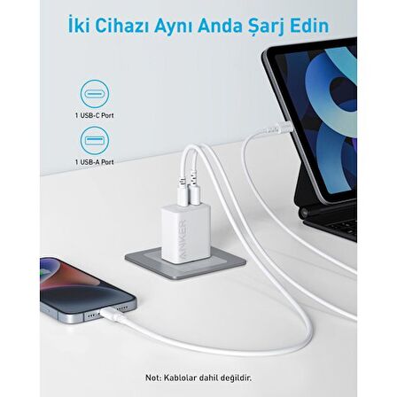 Anker 20W USB-C + USB-A Çift Portlu Şarj Cihazı - A2348 - Beyaz