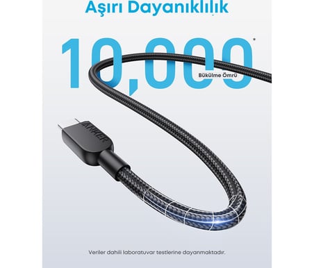  Anker 310 USB-C to USB-C 1,8m 240W Örgülü Kablo - Hızlı Şarj - Evrensel Uyumluluk - Siyah -