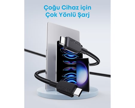  Anker 310 USB-C to USB-C 1,8m 240W Örgülü Kablo - Hızlı Şarj - Evrensel Uyumluluk - Siyah -