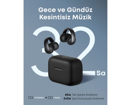  Anker Soundcore AeroClip Bluetooth Kulaklık, 4 Yapay Zeka Destekli Mikrofon, Siyah - A3388