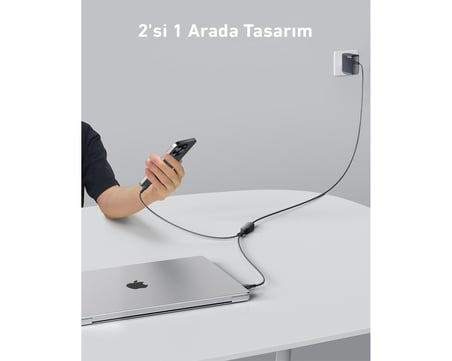  Anker 2’si 1 Arada USB-C'den USB-C’ye Örgülü Kablo (1.2m, 140W) - A8895 (Anker Türkiye Garantili)
