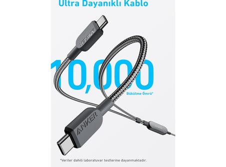  Anker 2’si 1 Arada USB-C'den USB-C’ye Örgülü Kablo (1.2m, 140W) - A8895 (Anker Türkiye Garantili)
