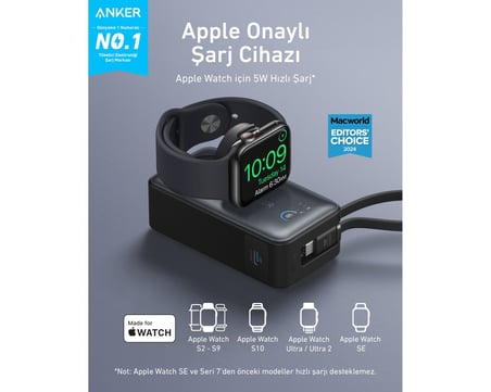  Anker MagGo Powerbank (10K, 35W, Apple Watch Için) - Siyah - A1657 (Anker Türkiye Garantili)