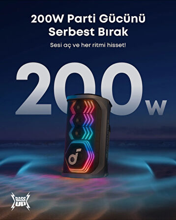 ANKER Soundcore Rave 3S 200W AI Karaoke Bluetooth Hoparlör Party Hoparlörü (Yapay Zeka destekli Vokal kaldırma ) Siyah