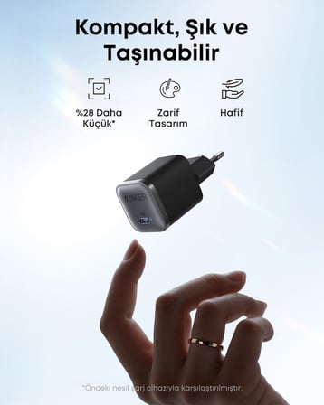 Anker Nano 45W USB-C Şarj Cihazı, 1.8 m Kablo Dahil, Siyah - A2692