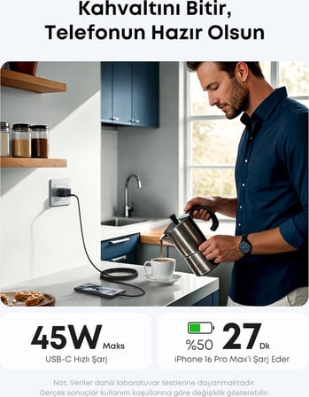 Anker Nano 45W USB-C Şarj Cihazı, 1.8 m Kablo Dahil, Siyah - A2692