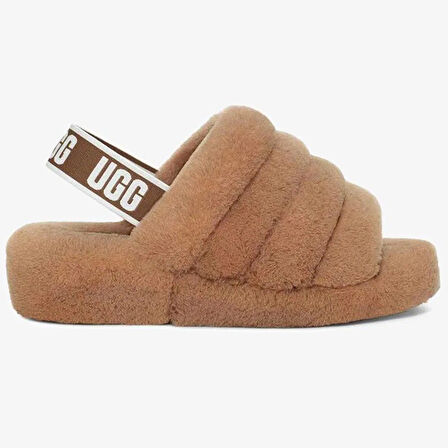 UGG W Fluff Yeah Slide Leather Womens Slide Hakiki Koyun Derisi Kadın Terlik Taba