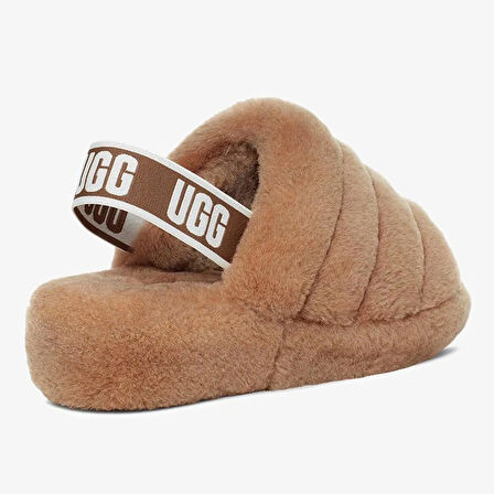 UGG W Fluff Yeah Slide Leather Womens Slide Hakiki Koyun Derisi Kadın Terlik Taba