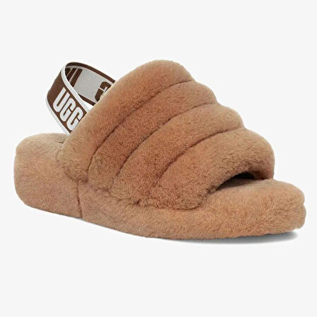 UGG W Fluff Yeah Slide Leather Womens Slide Hakiki Koyun Derisi Kadın Terlik Taba