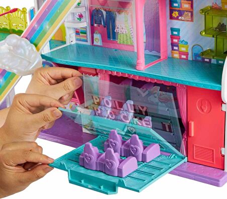 Polly Pocket Gökkuşağı Alışveriş Merkezi, Polly (10 Cm), 35'Ten Fazla Aksesuar ve 9 Oyun Alanıyla 3 
