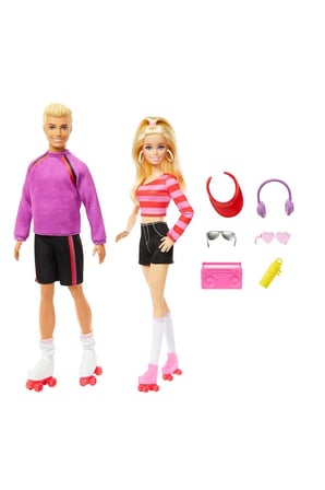 Barbie & Ken 65. Yıl 2'li Parti Bebekler ve 6 aksesuarlı set, paten teması, 65. yıl dönümü HXK90