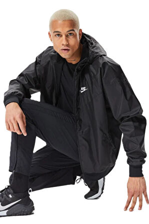 Nike Windrunner Full Zip Jacket Kapüşonlu Erkek Ceket Rüzgarlık Siyah