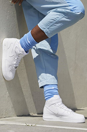 Nike Air Force 1 Mid Leather Unisex Sneaker Hakiki Deri Bilekli Günlük Spor Ayakkabı Beyaz