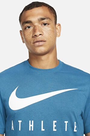 Nike Dri Fit Training Cotton Tee Short Sleeve Baskılı Mavi Tişört