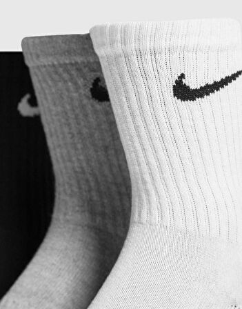 Nike Dri Fit Everyday Cotton Cushioned Crew 3 Pr Siyah Unisex Çorap 3 Çift Beyaz-Gri-Siyah