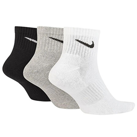 Nike Everyday Cotton Cushioned Erkek Beyaz Siyah Gri 3Lü Çorap 
