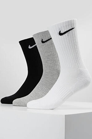 Nike Dri Fit Everyday 3 Pack White Black Gray 3 lü Unisex Soket Çorap