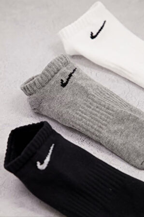 Nike Dri Fit Everyday Cotton Lightweight No Show 3 Pck Unisex Bileksiz Çorap 3 Çift Beyaz-Gri-Siyah