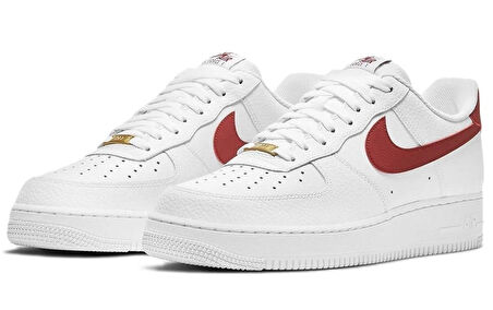 Nike Air Force 1 '07 Leather White Hakiki Deri Erkek Sneaker Beyaz Kırmızı Swoosh