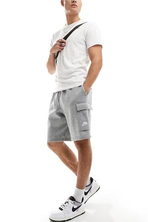 Sportswear Clup Cargo Short Erkek Gri Şardonlu Bol Kesim Spor Şort