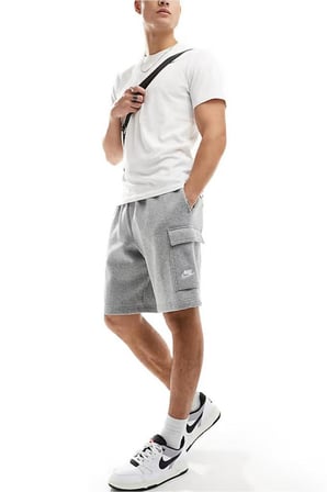 Sportswear Clup Cargo Short Erkek Gri Şardonlu Bol Kesim Spor Şort