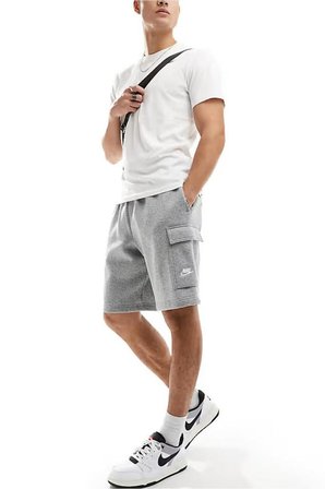 Sportswear Clup Cargo Short Erkek Gri Şardonlu Bol Kesim Spor Şort