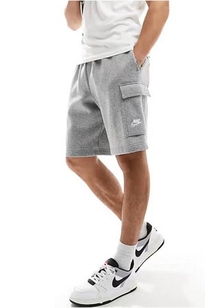 Sportswear Clup Cargo Short Erkek Gri Şardonlu Bol Kesim Spor Şort