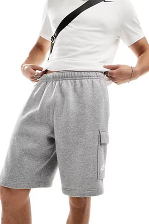 Sportswear Clup Cargo Short Erkek Gri Şardonlu Bol Kesim Spor Şort