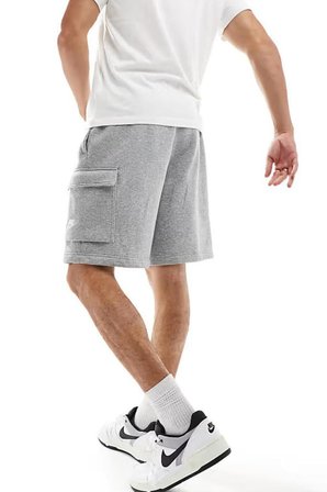 Sportswear Clup Cargo Short Erkek Gri Şardonlu Bol Kesim Spor Şort