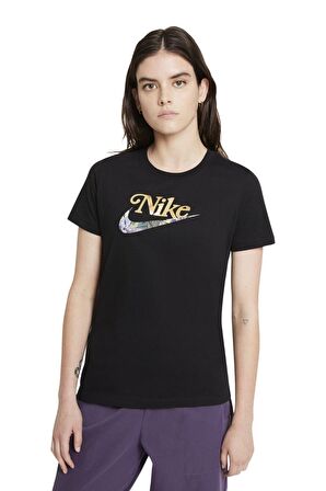 Nike Sportswear Floral Swoosh Short-Sleeve Kadın Tişört - Siyah
