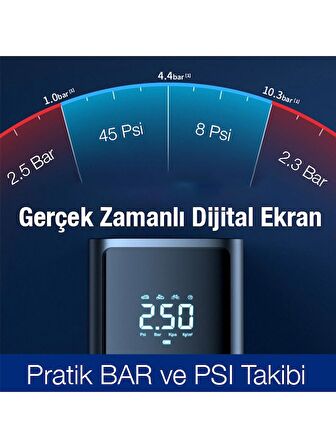 Ally ST-9620B Dijital LED Işıklı Taşınabilir Şarjlı Araç Lastik Hava Şişirme Pompası