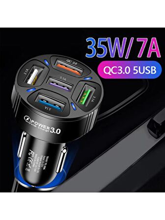 Ally Qc3.0 5 Port Çıkışlı Çoklu USB Araç Içi Çakmaklık Hızlı Şarj Başlığı