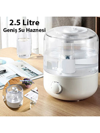 Enraco Üstten Doldurmalı Çift Sprey 2,5 L Büyük Su Tanklı Sessiz Hava Nemlendirici Buhar Makinesi 