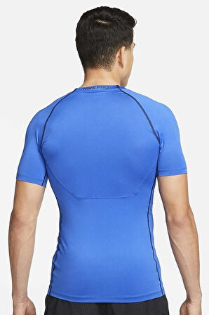 Nike Pro Dri Fit Men's Tight Fit Short Sleeve Top Slim Fit Body Erkek Antrenman Tişört Sax Mavi
