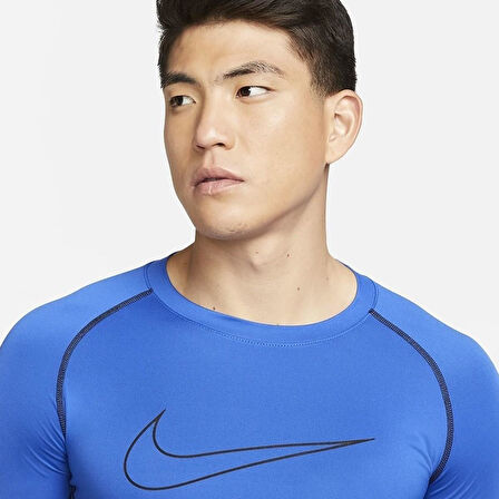 Nike Pro Dri Fit Men's Tight Fit Short Sleeve Top Slim Fit Body Erkek Antrenman Tişört Sax Mavi