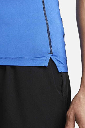 Nike Pro Dri Fit Men's Tight Fit Short Sleeve Top Slim Fit Body Erkek Antrenman Tişört Sax Mavi