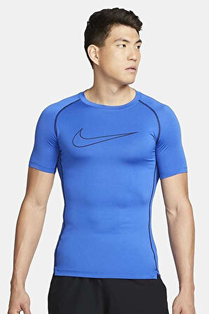 Nike Pro Dri Fit Men's Tight Fit Short Sleeve Top Slim Fit Body Erkek Antrenman Tişört Sax Mavi
