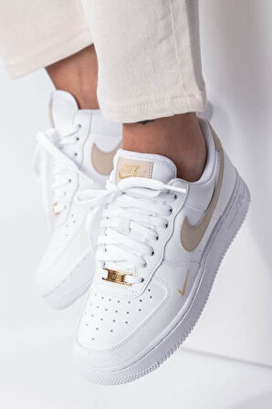Nike Air Force 1 AF1 07 ESS Unisex Leather Sneaker Hakiki Deri Günlük Spor Ayakkabı Beyaz Bej 