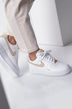 Nike Air Force 1 AF1 07 ESS Unisex Leather Sneaker Hakiki Deri Günlük Spor Ayakkabı Beyaz Bej 