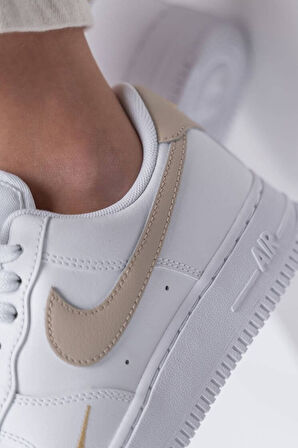 Nike Air Force 1 AF1 07 ESS Unisex Leather Sneaker Hakiki Deri Günlük Spor Ayakkabı Beyaz Bej 