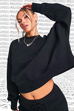 Nike Sportswear Essential Collection Fleece Oversized Crew Kadın Sweatshirt Siyah