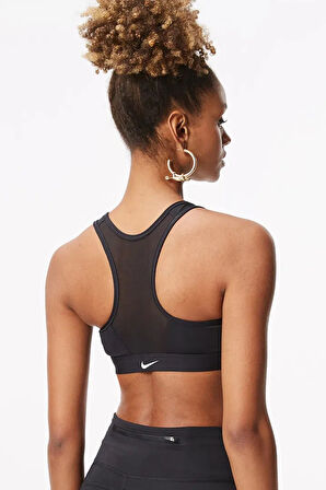 Nike Swoosh Medium Support Padded Zip-Front Bra Kadın Fermuarlı Pedli Spor Sütyeni Siyah