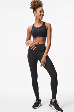 Nike Swoosh Medium Support Padded Zip-Front Bra Kadın Fermuarlı Pedli Spor Sütyeni Siyah