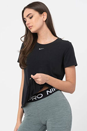 Nike Dri Fit UV One Luxe Women's T-shirt Top Kadın Reflektörlü Koşu Antrenman Tişörtü Siyah