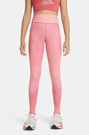 Nike One Girls Printed Dri Fit High Rise Leggings Pink Yüksek Belli Çocuk Taytı Pembe