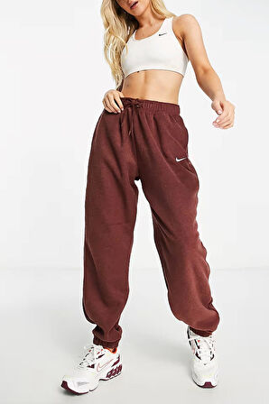 Nike Plush High Rise Oversize Cuffed Fleece Sweatpants Kadın Geniş Kalıp Polar Eşofman Altı Bronz Kahve