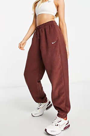 Nike Plush High Rise Oversize Cuffed Fleece Sweatpants Kadın Geniş Kalıp Polar Eşofman Altı Bronz Kahve